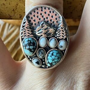 White Buffalo Turquoise Blue Turquoise Sterling Silver Forest Ring Size 6